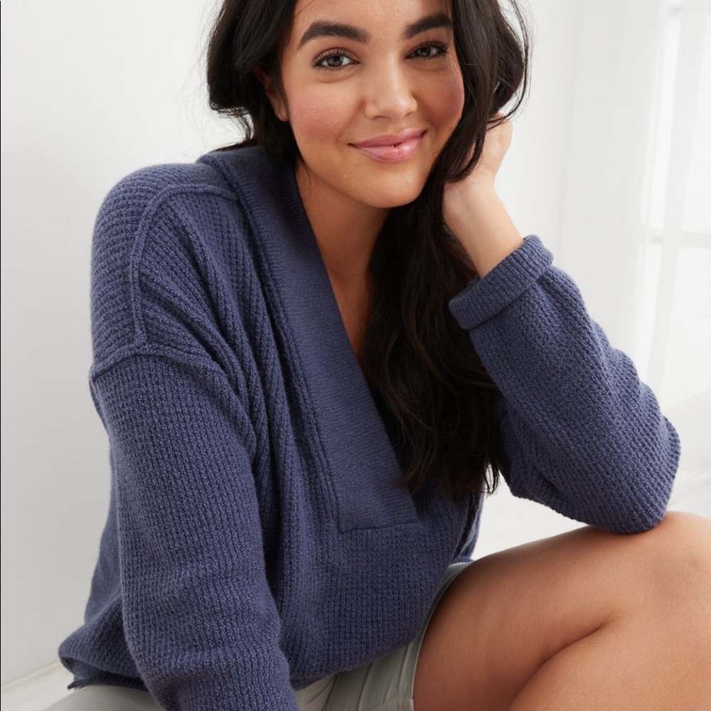 Aerie CozyUp Waffle Sweater Hoodie